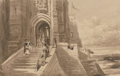 Figures on the Outer Staircase of a Castle by David Cox
